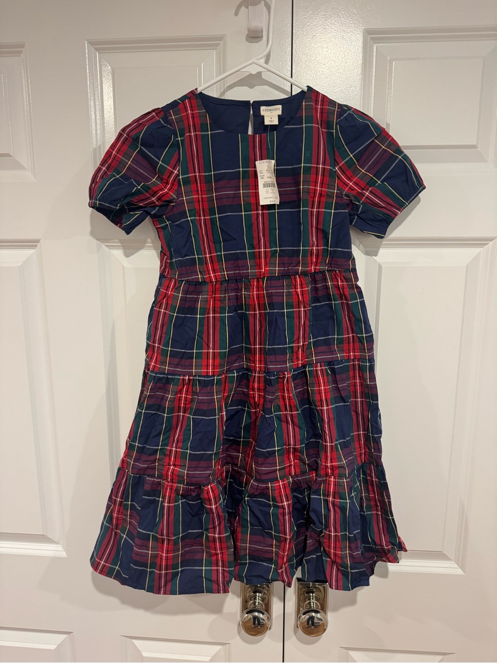 Crewcuts Girls' Navy & Red Plaid Tiered Dress - NWT
